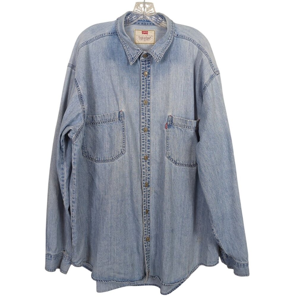 Levi's Vintage‎ Denim Button up Shirt XXL Thrashed faded distressed long sleeve